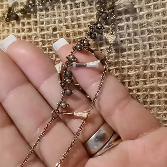 Boho long tassel necklace on blackened chain 36 inches long layered - Picture 2 of 3